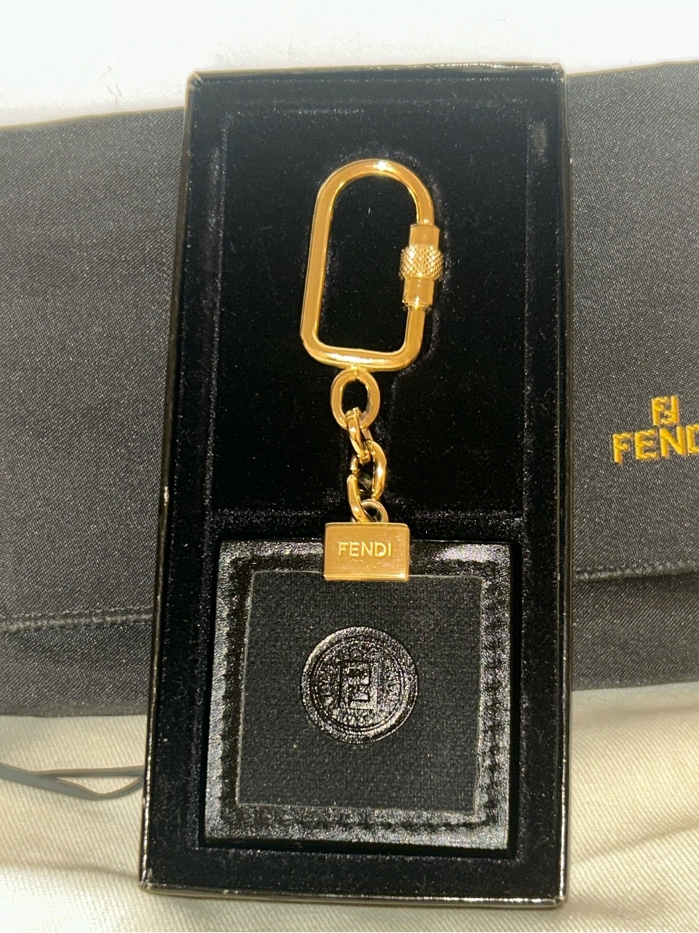 Fendi square leather keychain or Bag Charm.  Full Inclusion.  Vintage and Rare